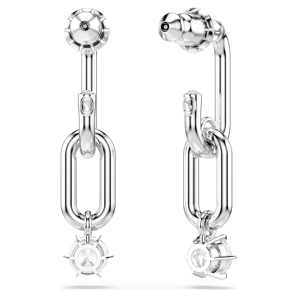 Constella drop earrings, Round cut, White, Rhodium plated by SWAROVSKI