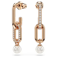 Constella drop earrings, Crystal pearl, Round cut, White, Rose gold-tone plated by SWAROVSKI