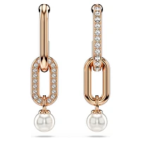 Constella drop earrings, Crystal pearl, Round cut, White, Rose gold-tone plated by SWAROVSKI