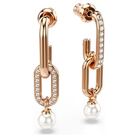 Constella drop earrings, Crystal pearl, Round cut, White, Rose gold-tone plated by SWAROVSKI