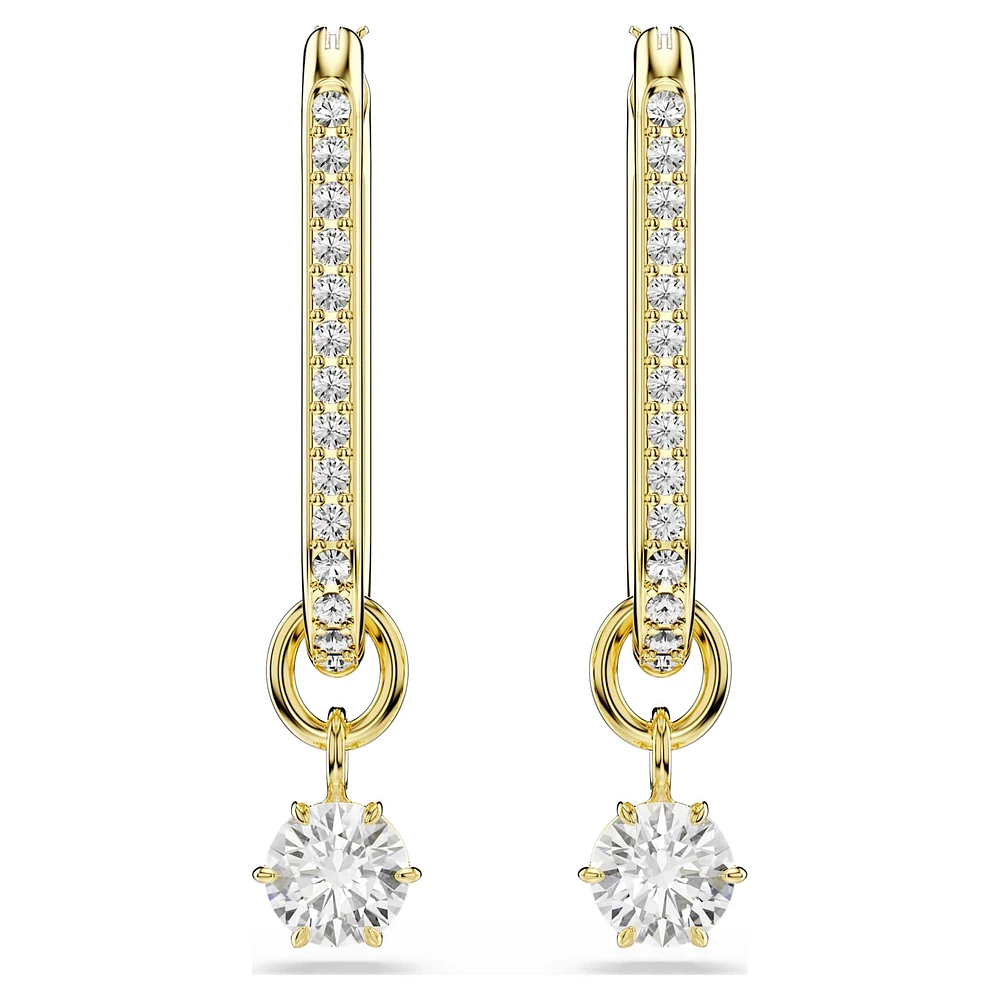 Constella drop earrings, Round cut, White, Gold-tone plated by SWAROVSKI