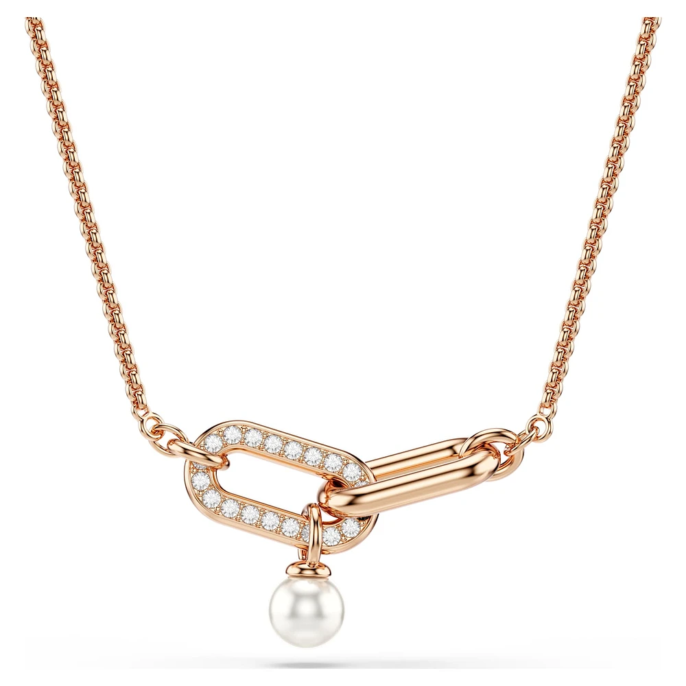 Constella pendant, Crystal pearl, Round cut, White, Rose gold-tone plated by SWAROVSKI