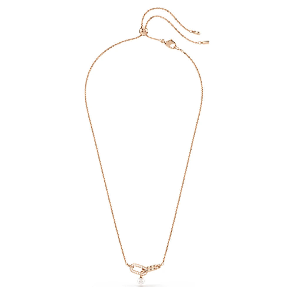 Constella pendant, Crystal pearl, Round cut, White, Rose gold-tone plated by SWAROVSKI