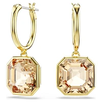 Millenia drop earrings, Square cut, Caramel, Gold-tone plated by SWAROVSKI