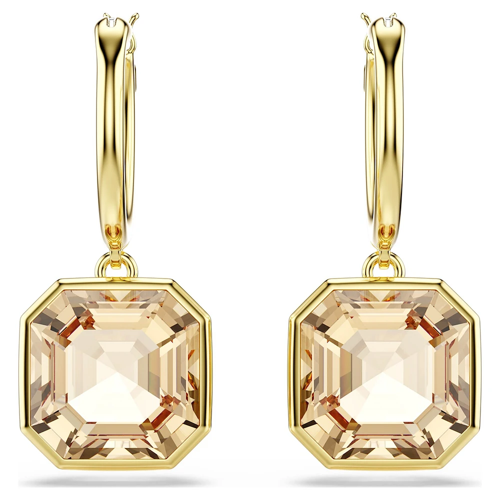 Millenia drop earrings, Square cut, Caramel, Gold-tone plated by SWAROVSKI