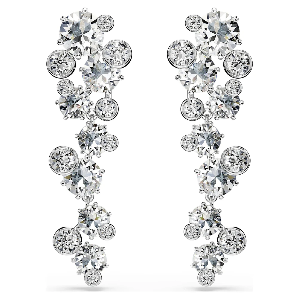 Constella drop earrings, Mixed cuts, White, Rhodium plated by SWAROVSKI