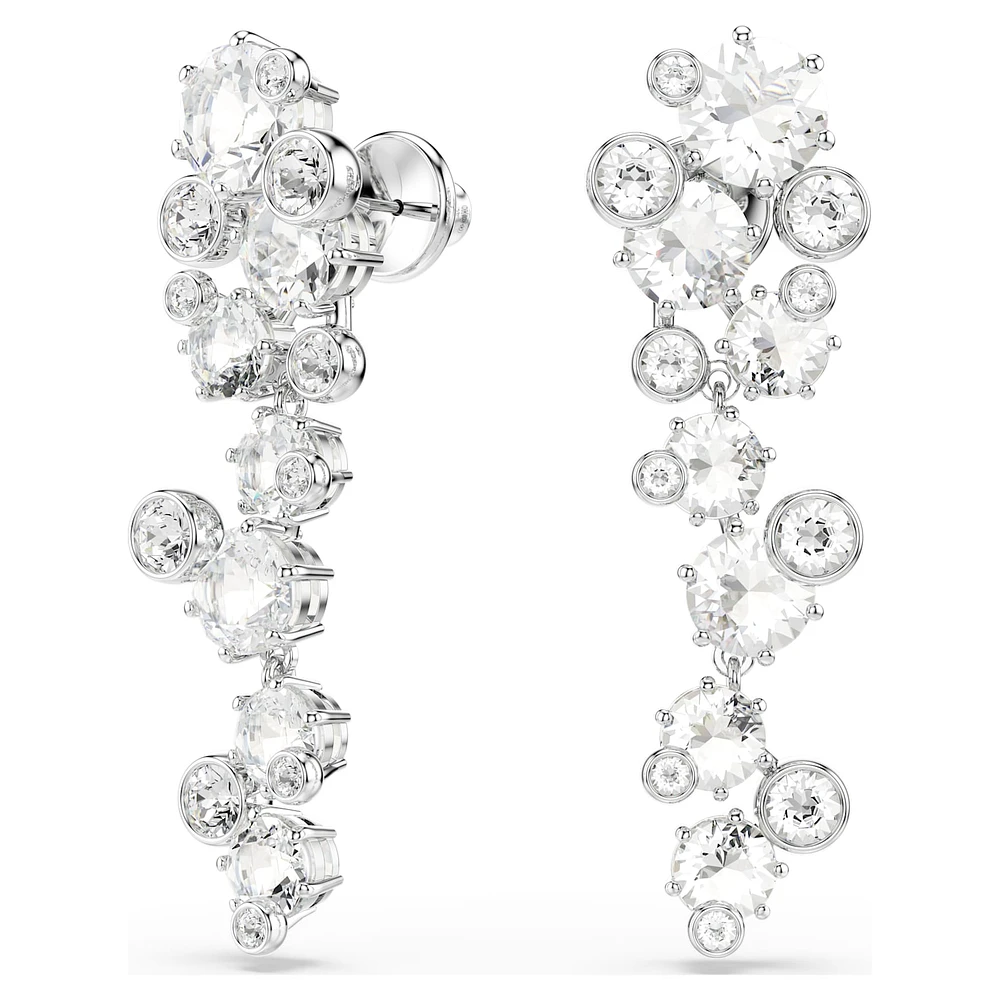 Constella drop earrings, Mixed cuts, White, Rhodium plated by SWAROVSKI