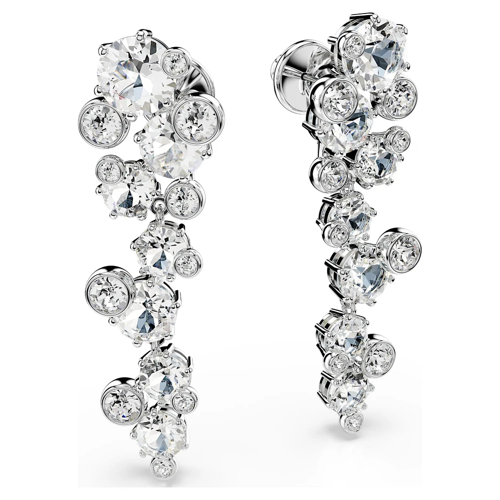 Constella drop earrings, Mixed cuts, White, Rhodium plated by SWAROVSKI