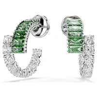 Matrix hoop earrings, Mixed cuts, Green, Rhodium plated by SWAROVSKI