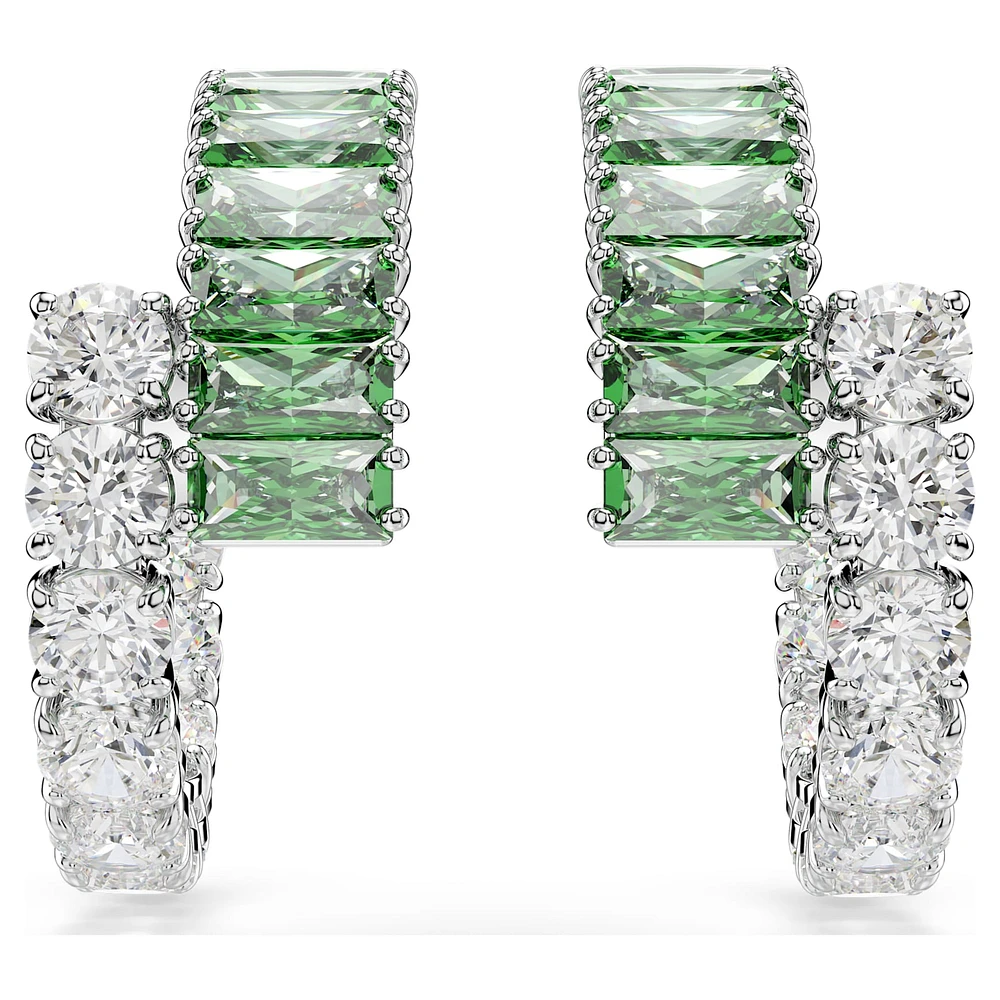 Matrix hoop earrings, Mixed cuts, Green, Rhodium plated by SWAROVSKI