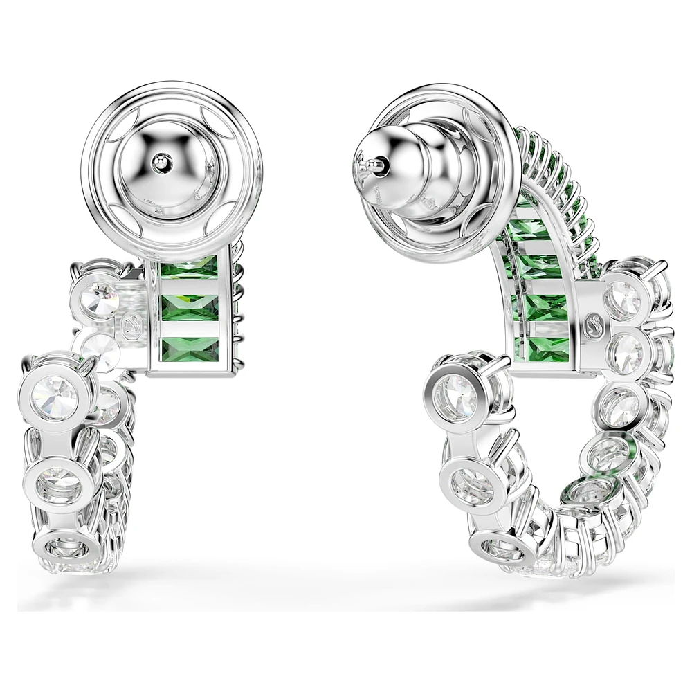 Matrix hoop earrings, Mixed cuts, Green, Rhodium plated by SWAROVSKI
