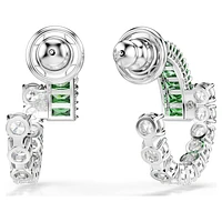 Matrix hoop earrings, Mixed cuts, Green, Rhodium plated by SWAROVSKI