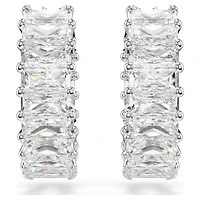 Matrix hoop earrings, Baguette cut, White, Rhodium plated by SWAROVSKI