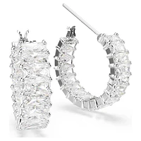 Matrix hoop earrings, Baguette cut, White, Rhodium plated by SWAROVSKI