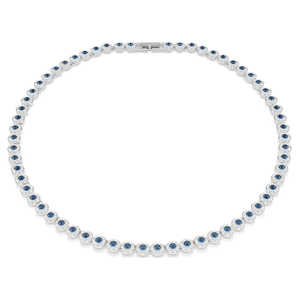 Una Angelic Tennis necklace, Round cut, Blue, Rhodium plated by SWAROVSKI