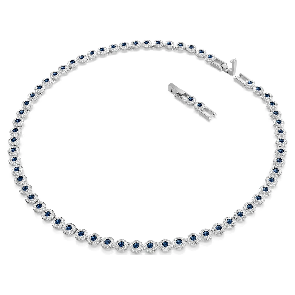 Una Angelic Tennis necklace, Round cut, Blue, Rhodium plated by SWAROVSKI