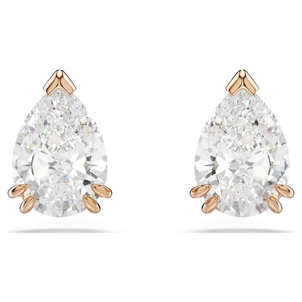 Stilla stud earrings, Pear cut, White, Rose gold-tone plated by SWAROVSKI