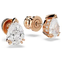 Stilla stud earrings, Pear cut, White, Rose gold-tone plated by SWAROVSKI
