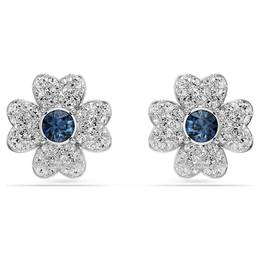 Symbolica stud earrings, Clover, Blue, Rhodium plated by SWAROVSKI