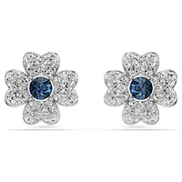 Symbolica stud earrings, Clover, Blue, Rhodium plated by SWAROVSKI