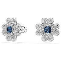 Symbolica stud earrings, Clover, Blue, Rhodium plated by SWAROVSKI