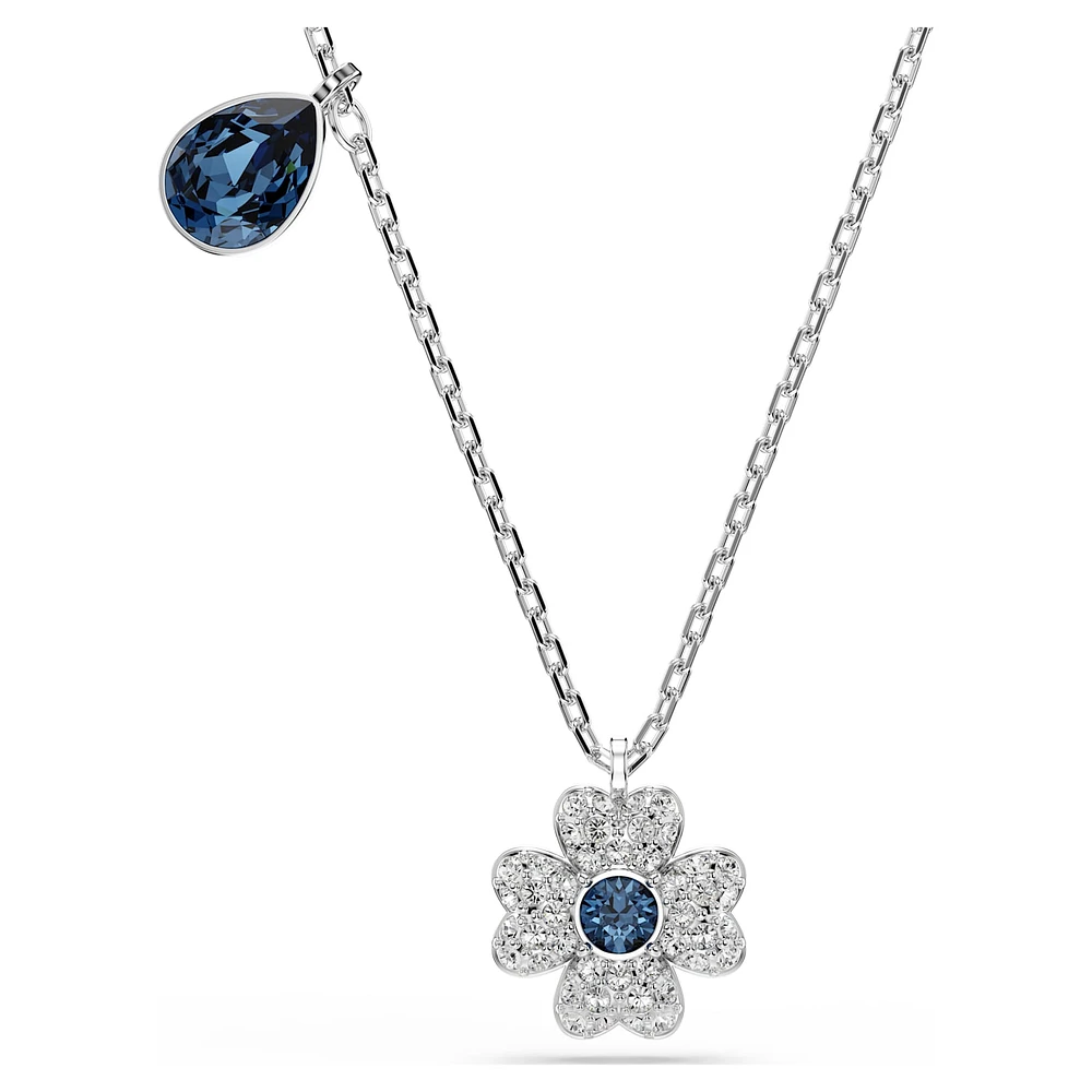 Symbolica necklace, Clover, Blue, Rhodium plated by SWAROVSKI