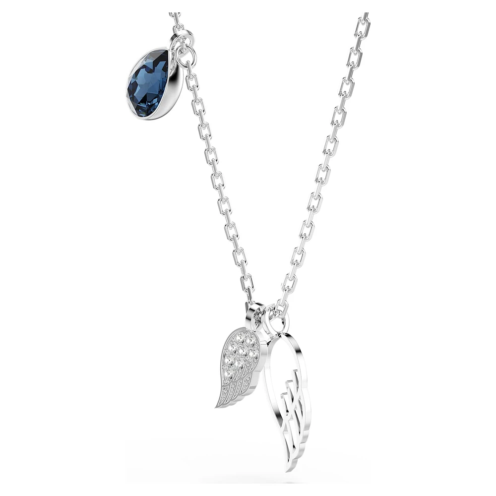 Symbolica necklace, Wings, Blue, Rhodium plated by SWAROVSKI