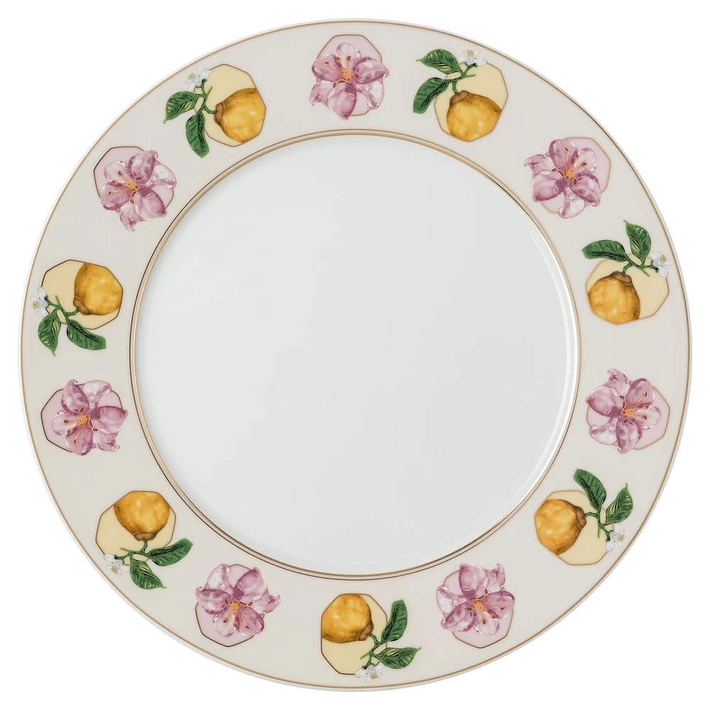 Idyllia dinner plate, Porcelain, Crystal print motif, lily citron, Multicoloured by SWAROVSKI