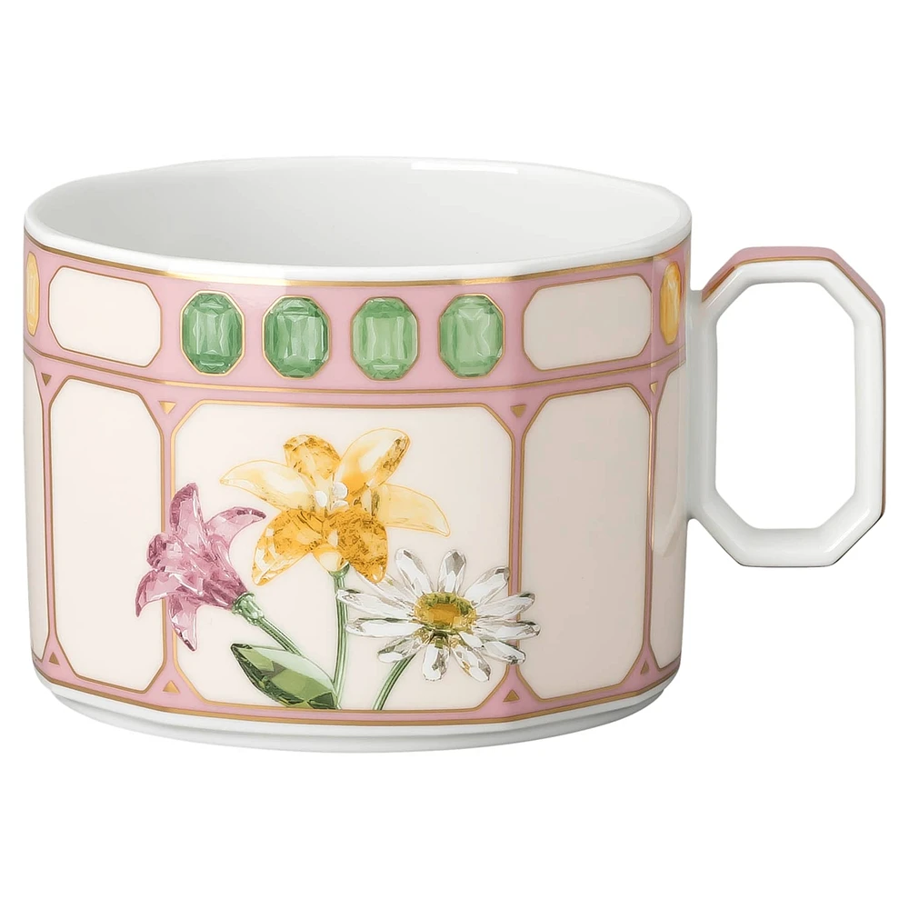 Idyllia combi cup with saucer, Porcelain, Crystal print motif, bouquet, Multicoloured by SWAROVSKI