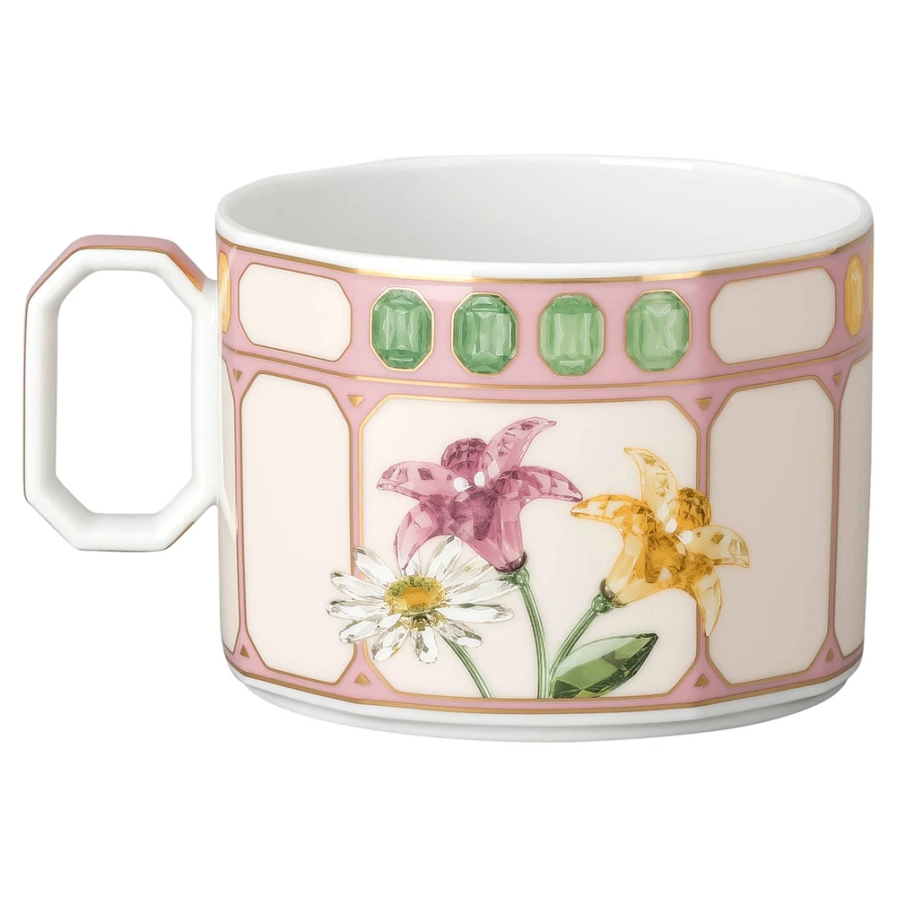 Idyllia combi cup with saucer, Porcelain, Crystal print motif, bouquet, Multicoloured by SWAROVSKI