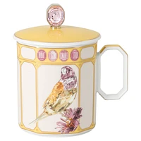 Idyllia mug, Porcelain, Crystal print motif, finch, Yellow by SWAROVSKI