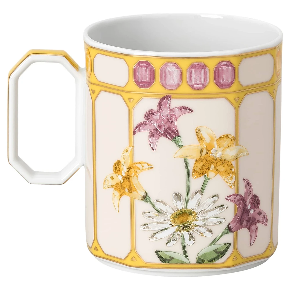 Idyllia mug, Porcelain, Crystal print motif, finch, Yellow by SWAROVSKI