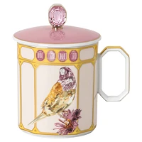 Idyllia mug, Porcelain, Crystal print motif, finch, Yellow by SWAROVSKI