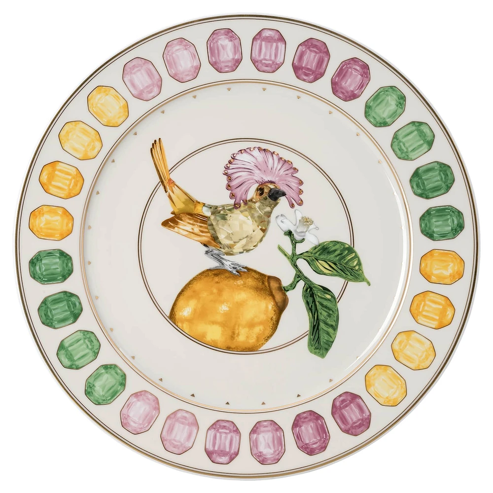 Idyllia service plate, Porcelain, Crystal print motif, flycatcher, Multicoloured by SWAROVSKI