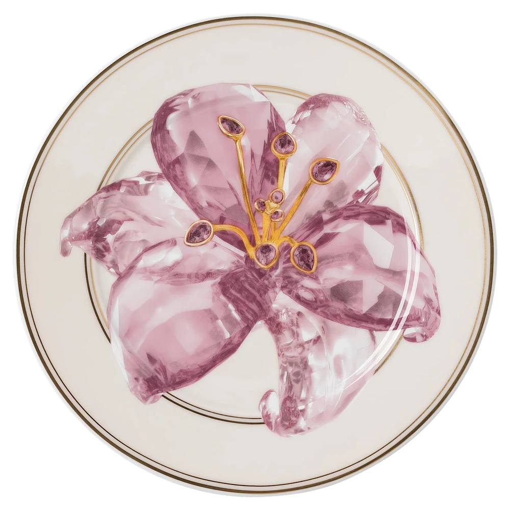 Idyllia bread plate, Porcelain, Crystal print motif, lily, Purple by SWAROVSKI
