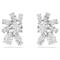 Mesmera stud earrings, Mixed cuts, Flower, White, Rhodium plated by SWAROVSKI