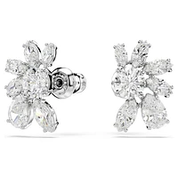 Mesmera stud earrings, Mixed cuts, Flower, White, Rhodium plated by SWAROVSKI