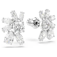 Mesmera stud earrings, Mixed cuts, Flower, White, Rhodium plated by SWAROVSKI