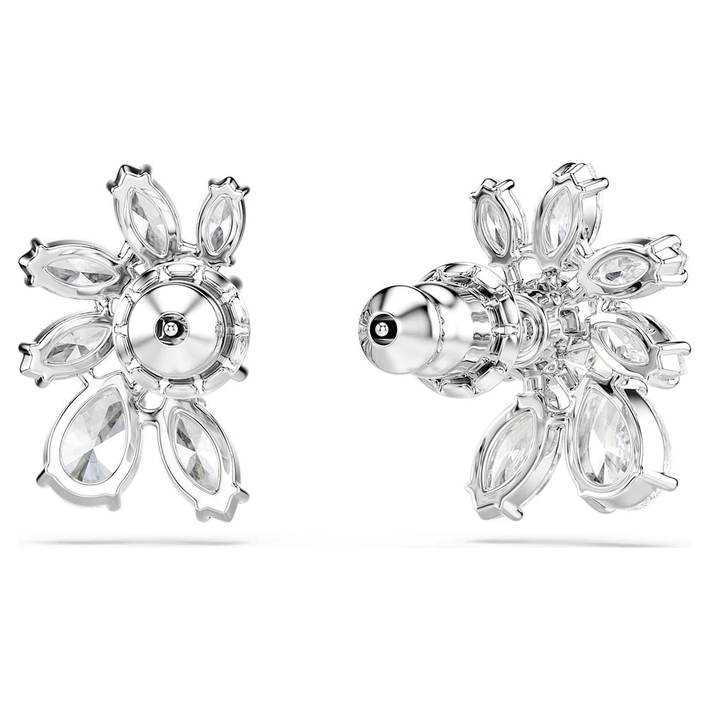 Mesmera stud earrings, Mixed cuts, Flower, White, Rhodium plated by SWAROVSKI