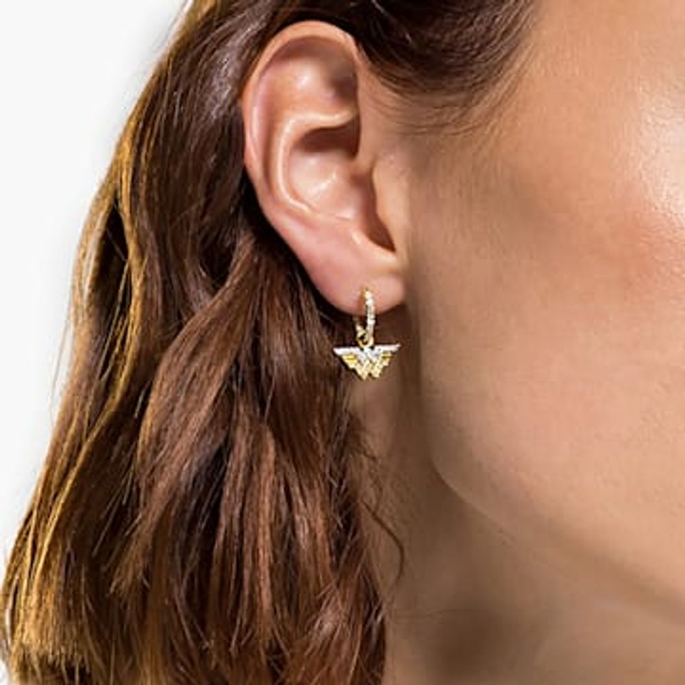 Swarovski Fit Wonder Woman hoop earrings, Wing, Gold tone, Mixed metal finish