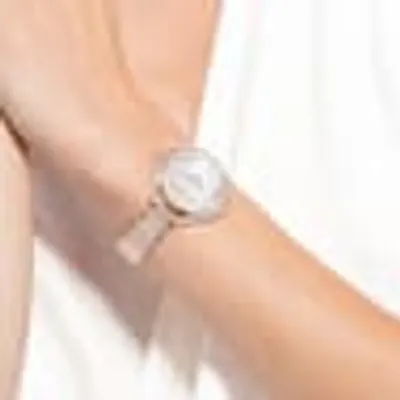 Crystalline Aura watch, Swiss Made, Metal bracelet, Gold tone