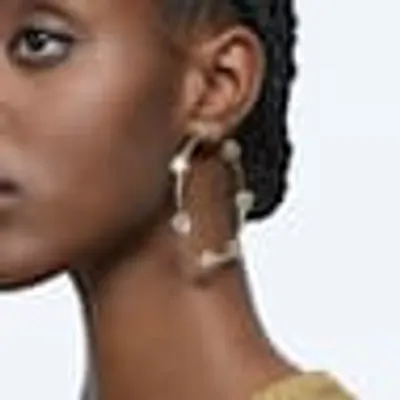 Constella hoop earrings, Round cut, Medium, White, Shiny gold-tone plated by SWAROVSKI