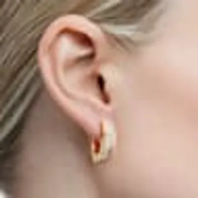 Dextera hoop earrings, Octagon shape, Small, White, Gold-tone plated by SWAROVSKI