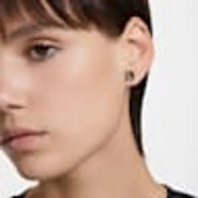 Millenia stud earrings, Square cut, Black, Ruthenium plated by SWAROVSKI
