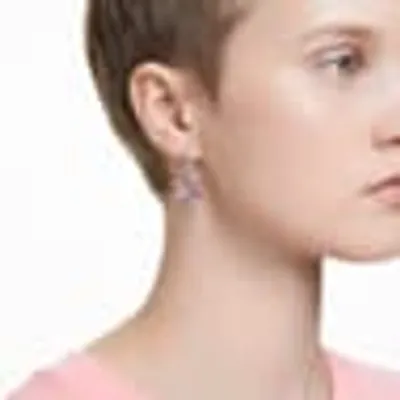 Gema drop earrings, Mixed cuts, Flower, Pink, Rhodium plated by SWAROVSKI