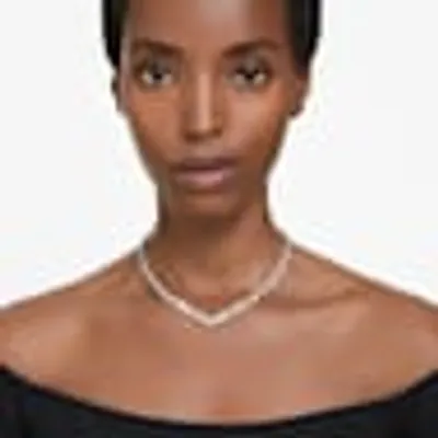 Mesmera necklace, Mixed cuts, White, Rhodium plated by SWAROVSKI