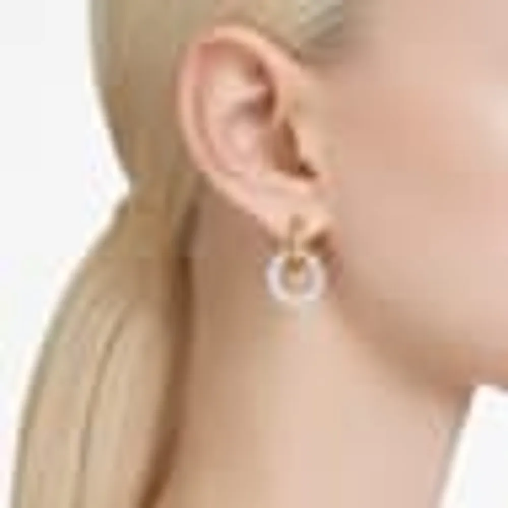Dextera hoop earrings, Asymmetrical design, Interlocking loop, White