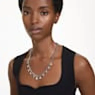 Dextera necklace, Mixed cuts, White, Rhodium plated by SWAROVSKI