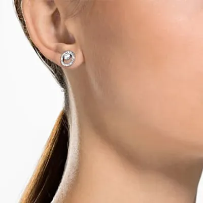 Creativity stud earrings, White, Rhodium plated by SWAROVSKI