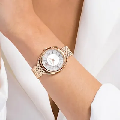 Crystalline Aura watch, Swiss Made, Metal bracelet, Rose gold tone, Rose  gold-tone finish